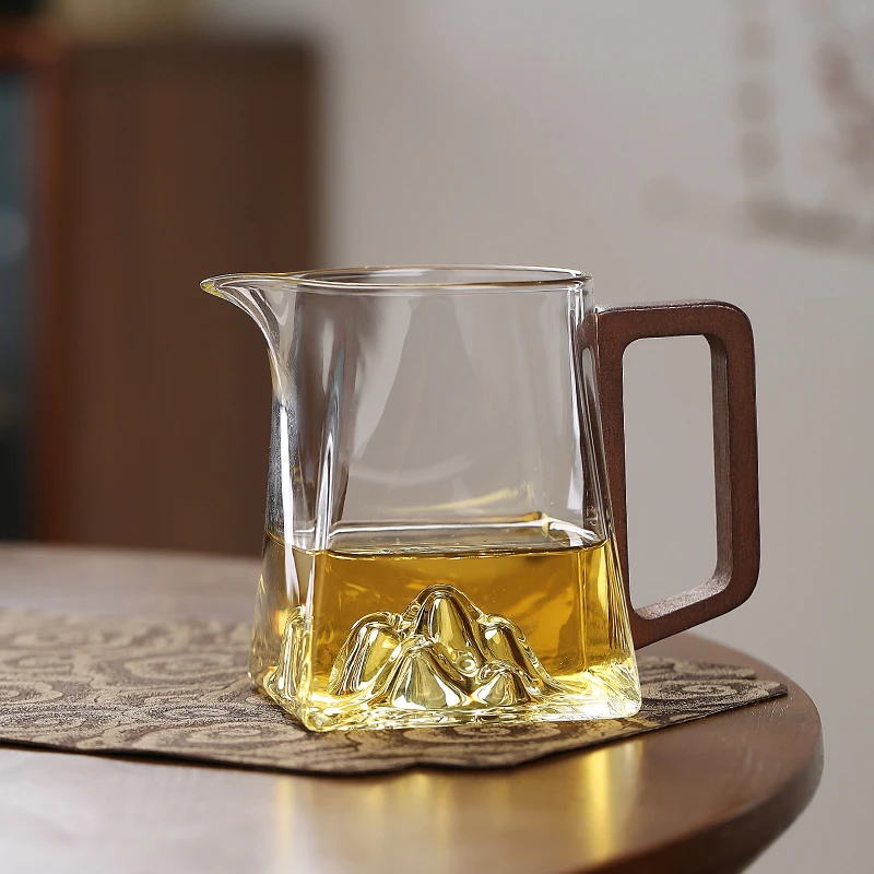 木把玻璃观山公道杯茶漏一体公杯茶滤套装茶具配件分茶器带手柄