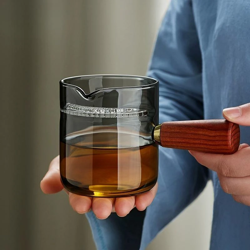 玻璃公道杯耐高温侧把泡茶壶月牙过滤一体茶具公杯加厚茶漏分茶器