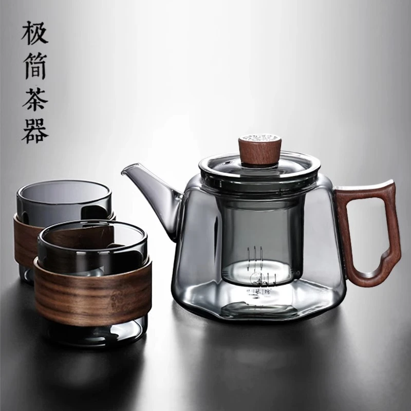 八方侧把加厚耐高温全玻璃沏茶壶泡红茶煮茶器家用水分离单壶茶具