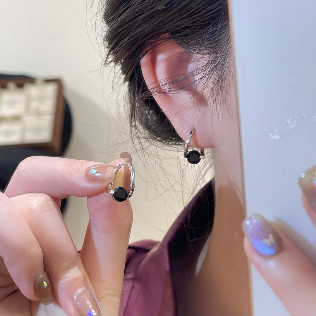 韩系黑石耳扣精致时尚百搭耳扣气质黑色法式R1558