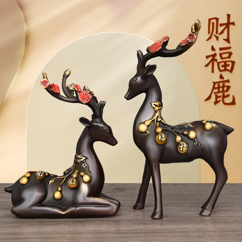 铜财福鹿一对一路发财摆件高端创意家居大气装饰
