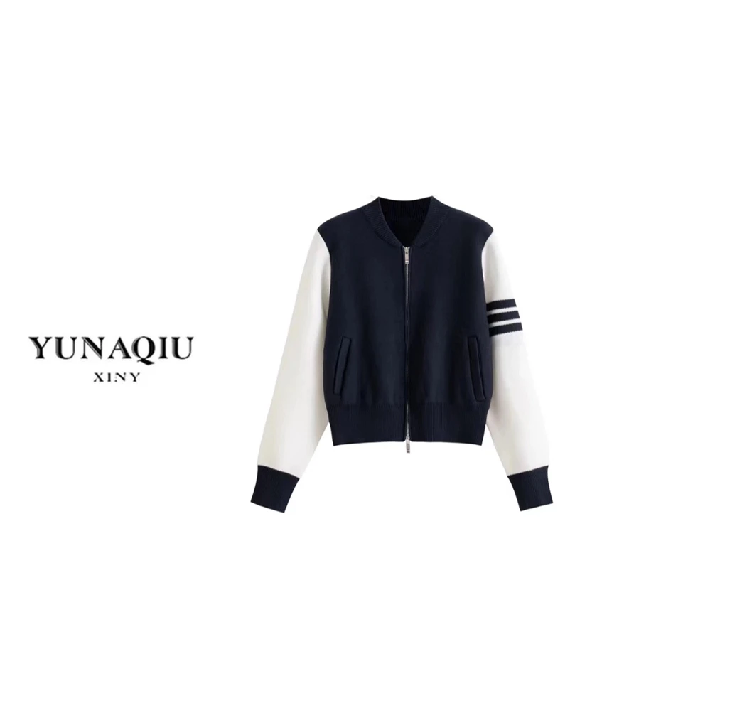 YUNAQIU-2024韩版秋冬新款复古休闲撞色针织衫开衫外套-7957