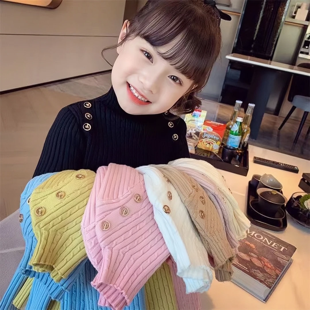 女童秋冬儿童加绒针织打底毛衣女宝宝半高领内搭韩版百搭打底毛衣