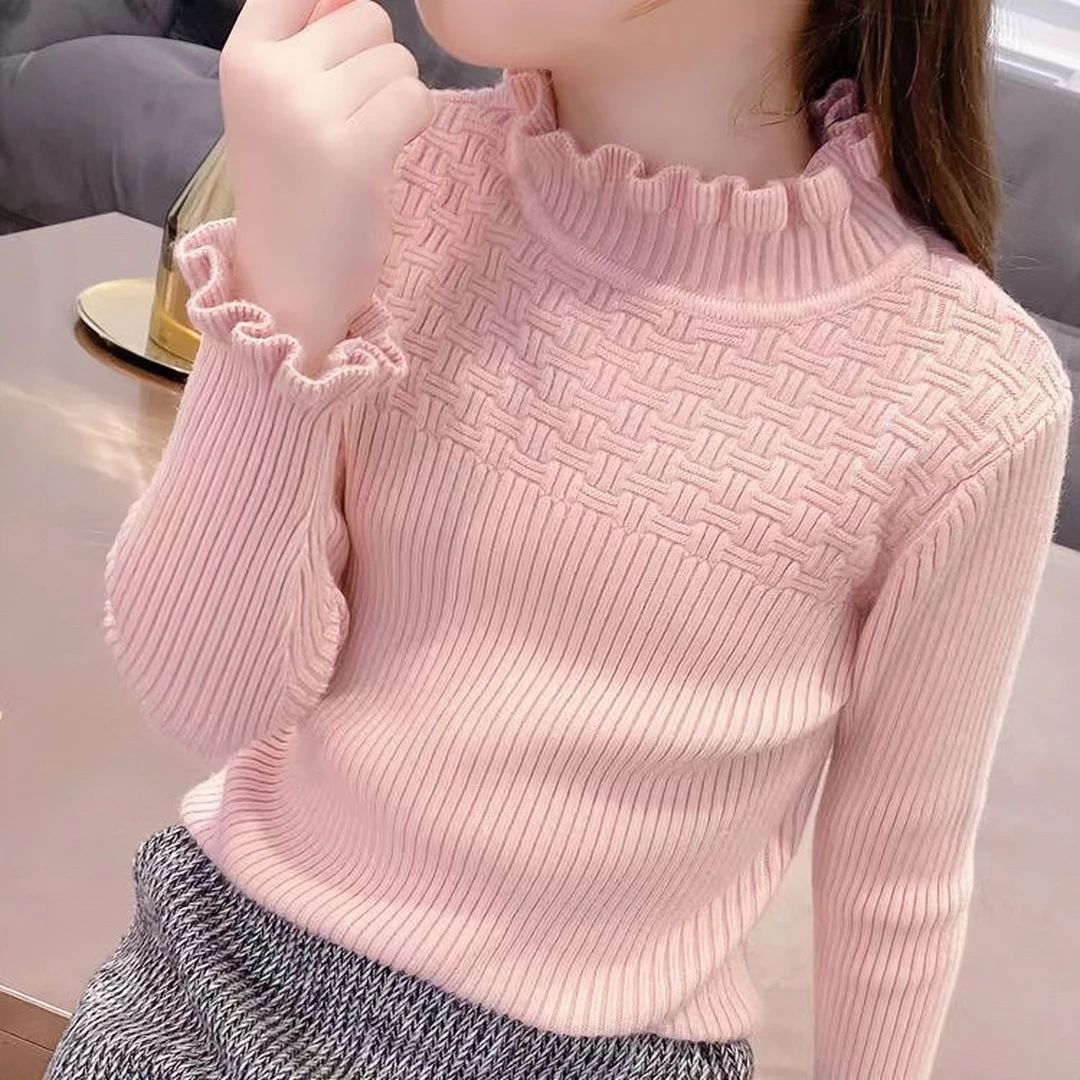女童秋冬爆款半高领内搭毛衣女童针织衫加厚韩版洋气可爱百搭上衣