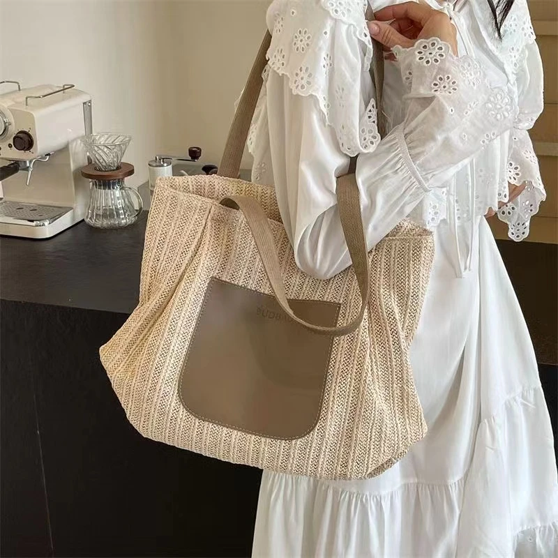大容量编织草编包包女夏天百搭2024新款松弛感单肩海边度假沙滩包