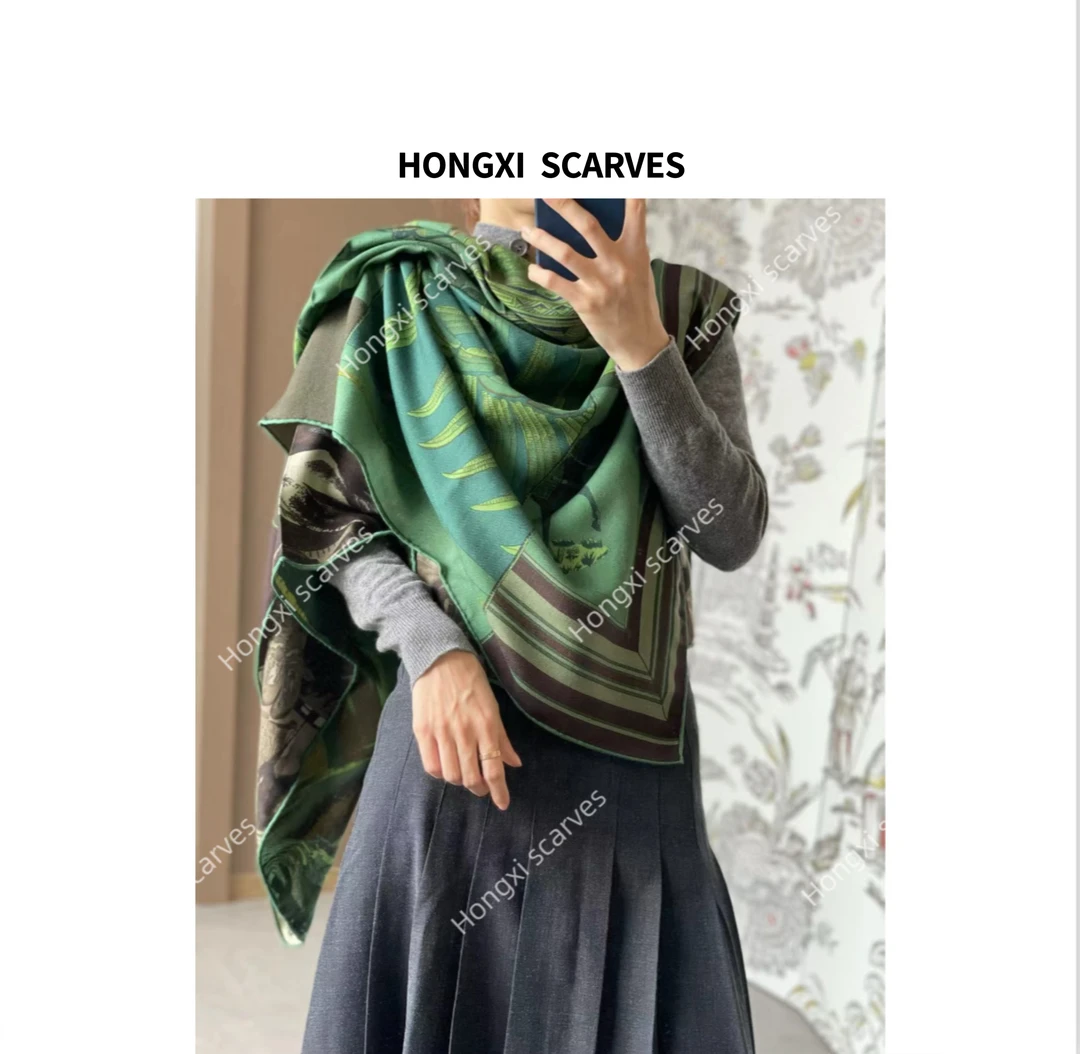 Hongxi Scarves/鸿晰丝毛双面异色印第安酋长130方巾H029