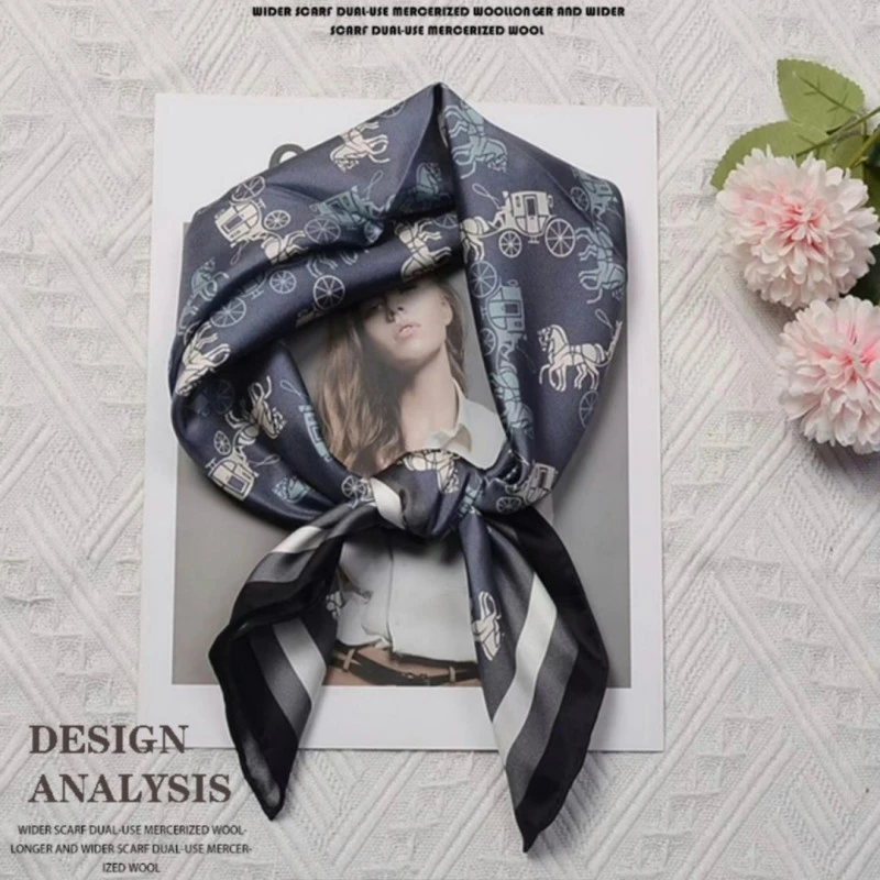 Hongxi Scarves/鸿晰丝巾桑蚕丝单面14姆米斜纹小马车65方巾C049