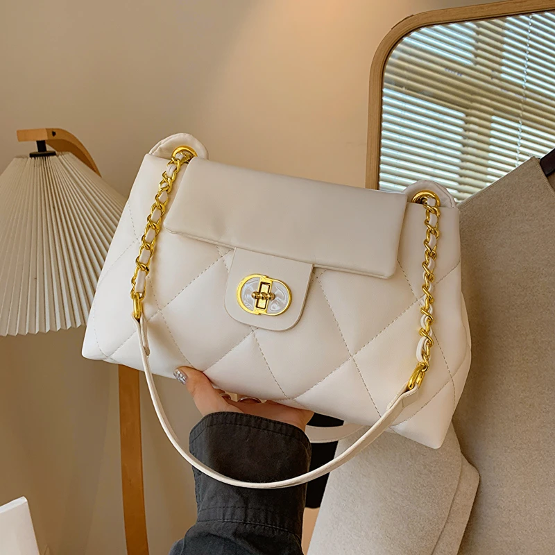 大容量托特包包女2023新款高级感斜跨单肩通勤腋下小香风菱格百搭