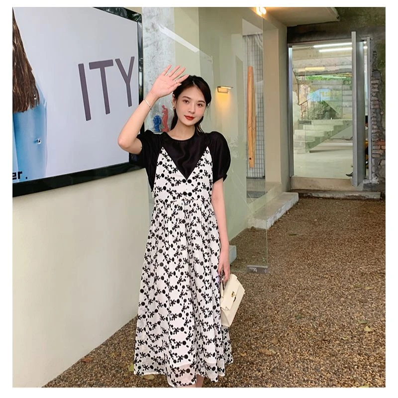 【晓晓家】断码捡漏~~气质吊带裙短袖两件套5727