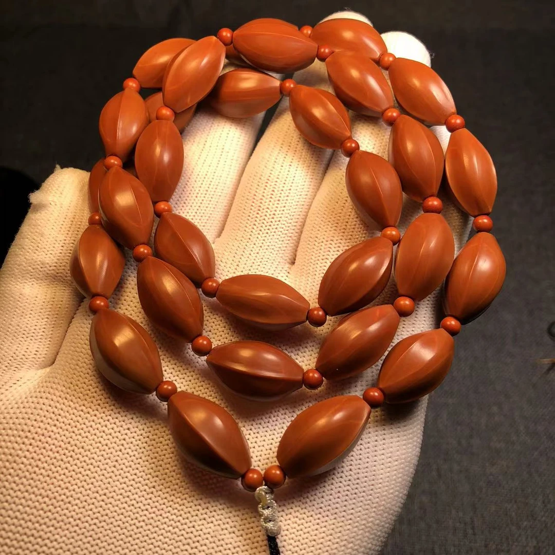 橄榄核铁核鲨鱼背素核长串纯手工核雕舟山鲨鱼呗男女橄榄胡脖挂