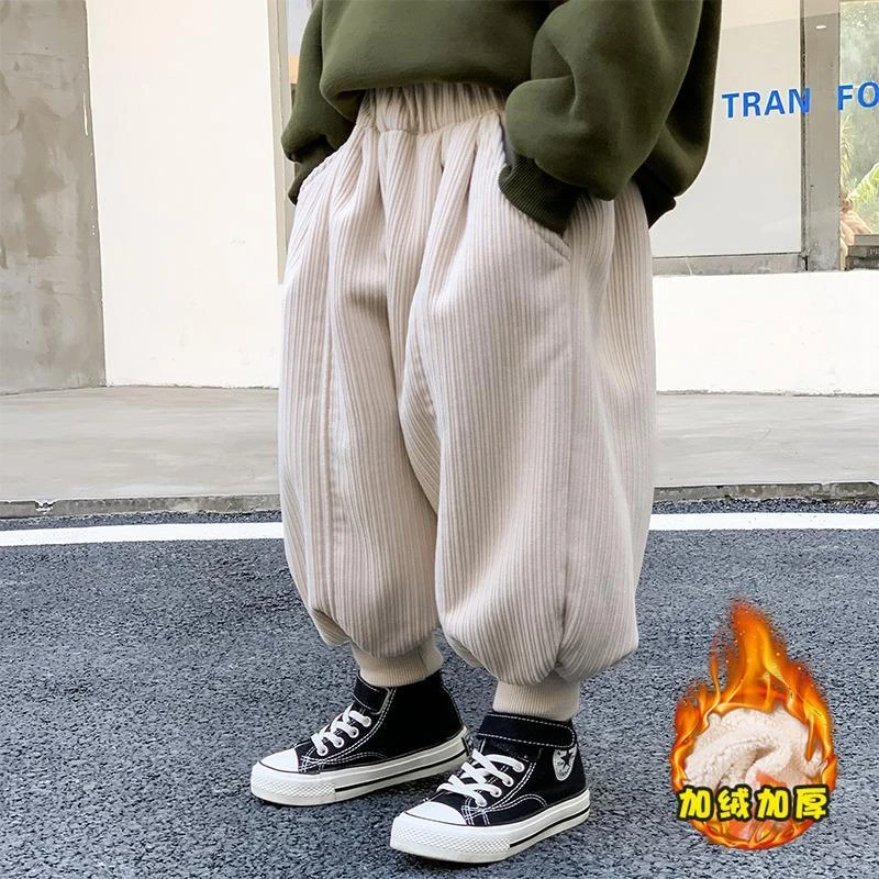 男童裤子冬季加绒2023新款加厚灯笼裤男宝宝灯芯绒保暖运动休闲裤