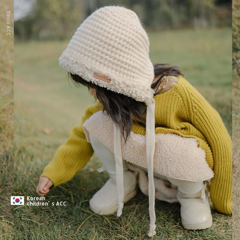 儿童帽子秋冬季女孩日系毛绒帽防风保暖可爱韩版针织盆帽护耳超萌