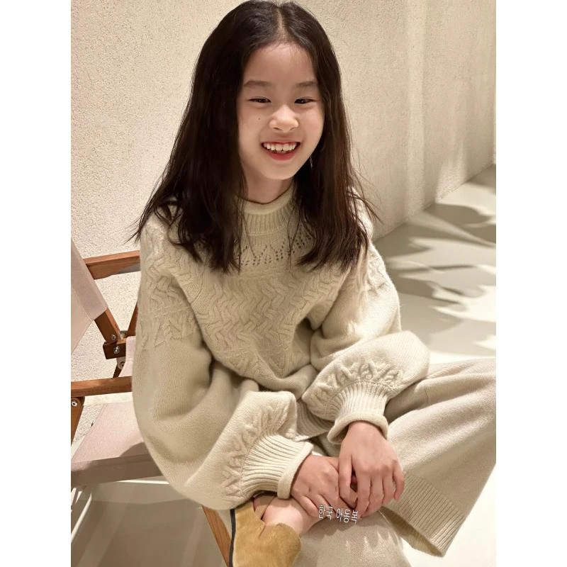 韩国童装甜美女孩加绒加厚针织衫洋气女童秋冬装2023新款儿童毛衣