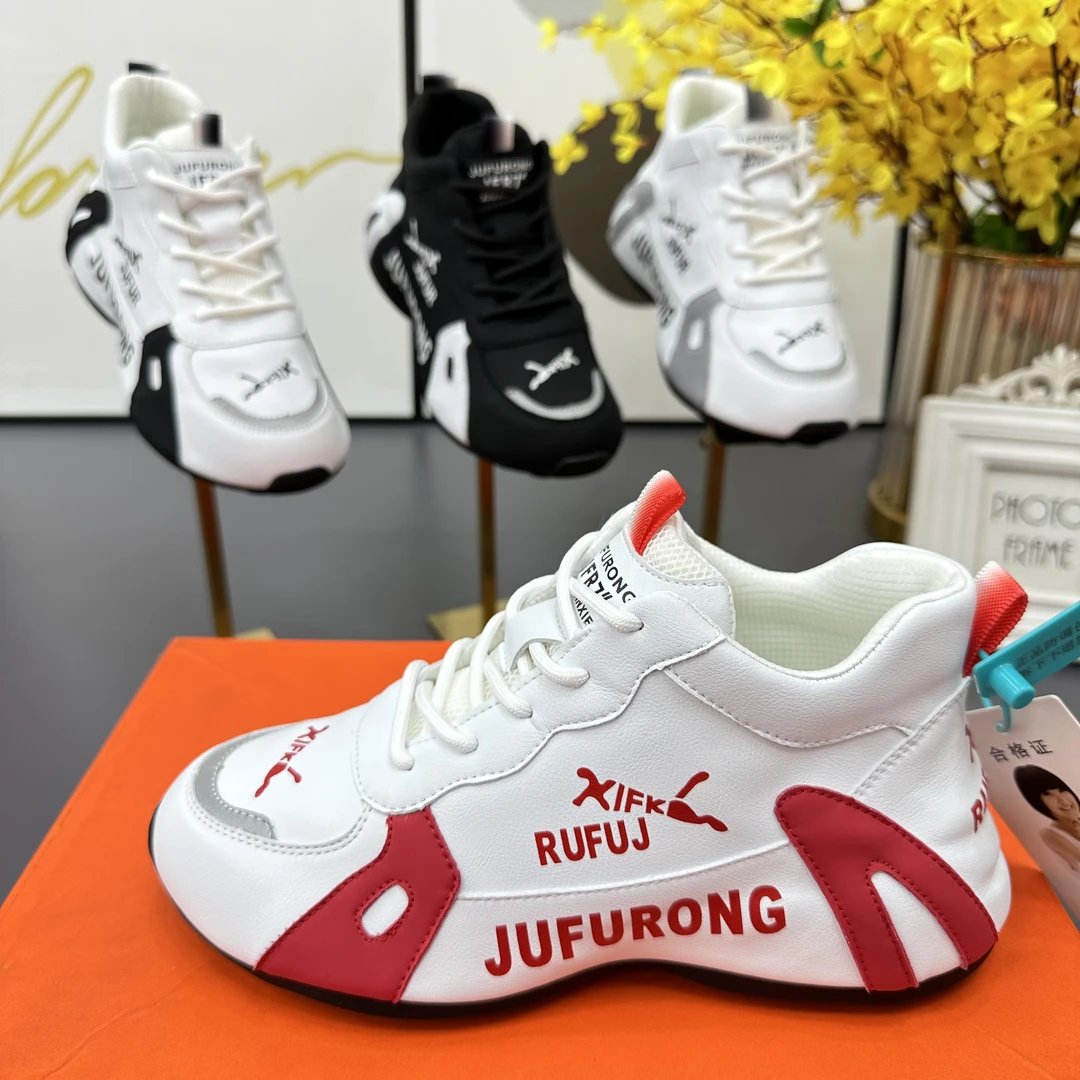 【皮面】JUFURONG/秋冬男女款休闲运动鞋时尚小白鞋软底跳舞鞋9815
