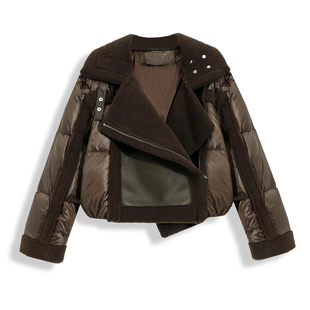 宁熙ec原创拼接皮毛一体加厚短外套长袖夹克8842