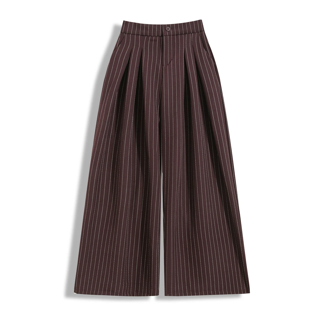 EC原创女装2024年秋款新款时尚高腰显瘦条纹直筒阔腿裤女66022-1