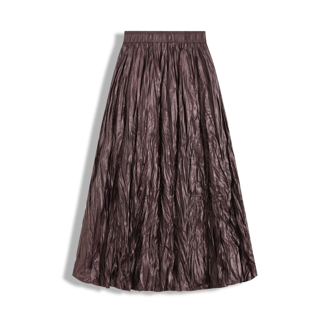 EC原创女装2024年女秋冬垂感显瘦压褶大摆A字裙百搭长裙AB611