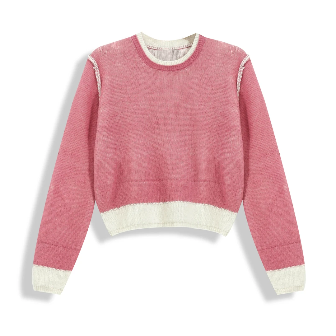 宁熙ec原创秋季新款时尚圆领长袖宽松百搭假两件毛衣女3391