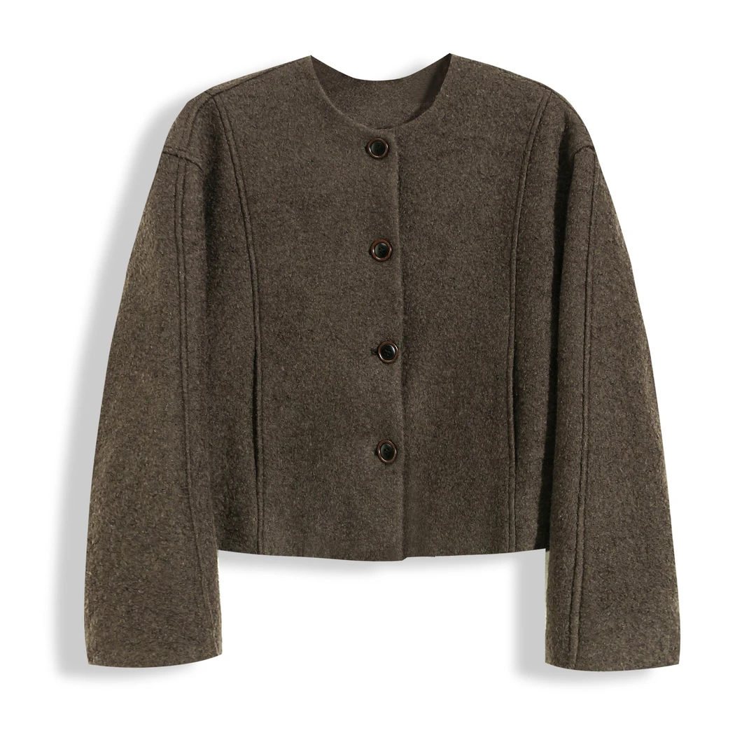 宁熙ec原创小香风短款外套高级感女装百搭气质毛呢小个子圆领9218