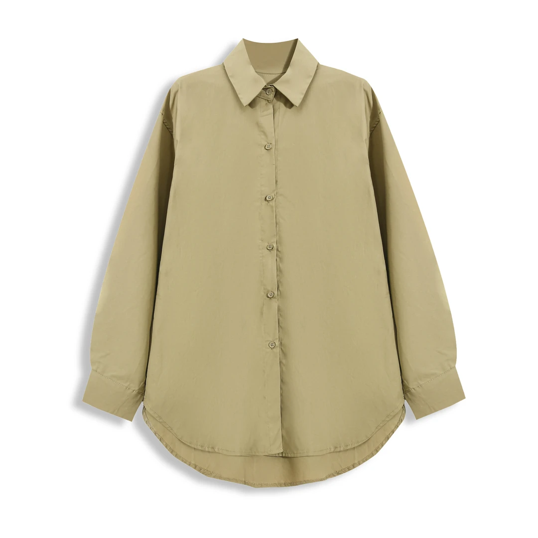 宁熙ec原创POLO领单排扣长袖衬衫女春叠穿衬衣外套9882