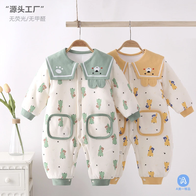 （易帛专享）婴儿秋冬季夹棉新生儿连体衣宝宝卡通爬服加厚保暖外出
