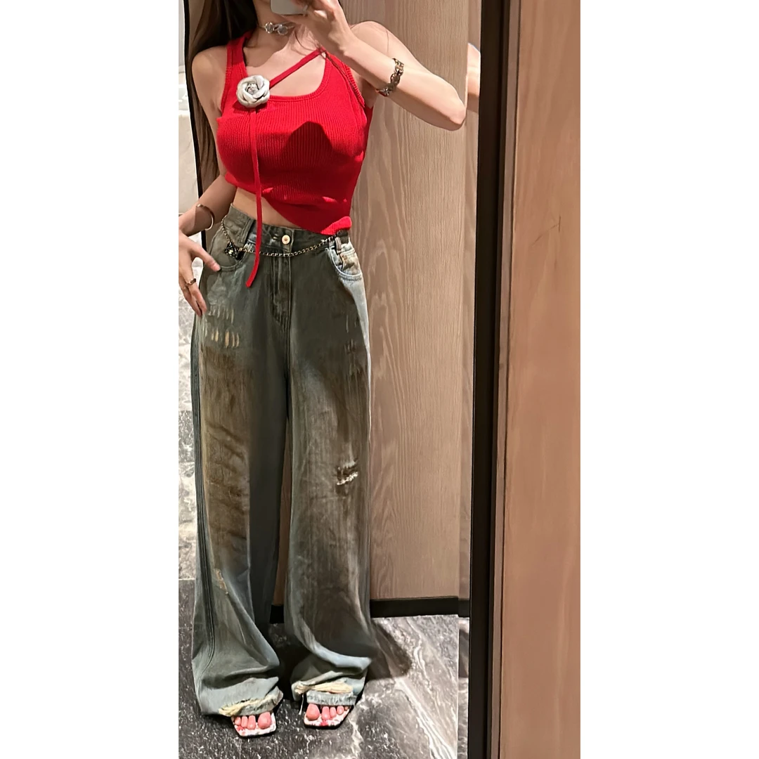 HuiHui【韩漫腿】渐变丁达尔水洗软牛仔裤重工晕染 很软很垂（A93)