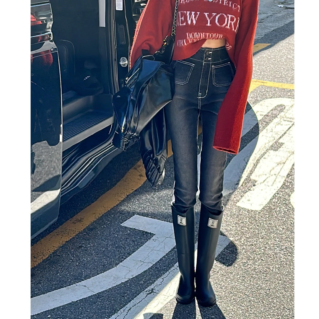 【HuiHui】韩国东大门新款高腰显瘦小脚牛仔裤（A976）