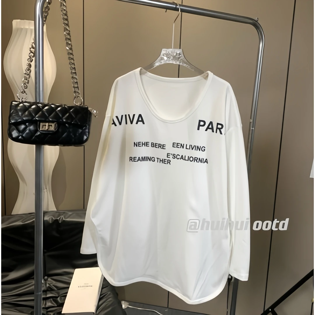 HuiHui【CH轻松周末】秋冬新款加绒加厚长袖白色ootd宽松上衣(HH414