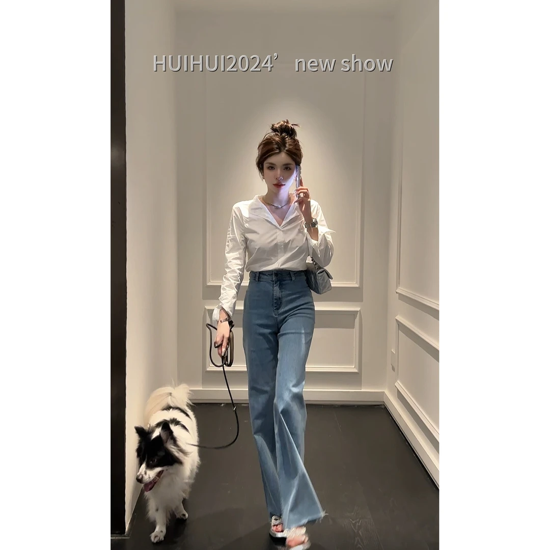 HuiHui【赵露思同款】白色衬衫女气质职业露丝上衣穿搭夏季（A477）