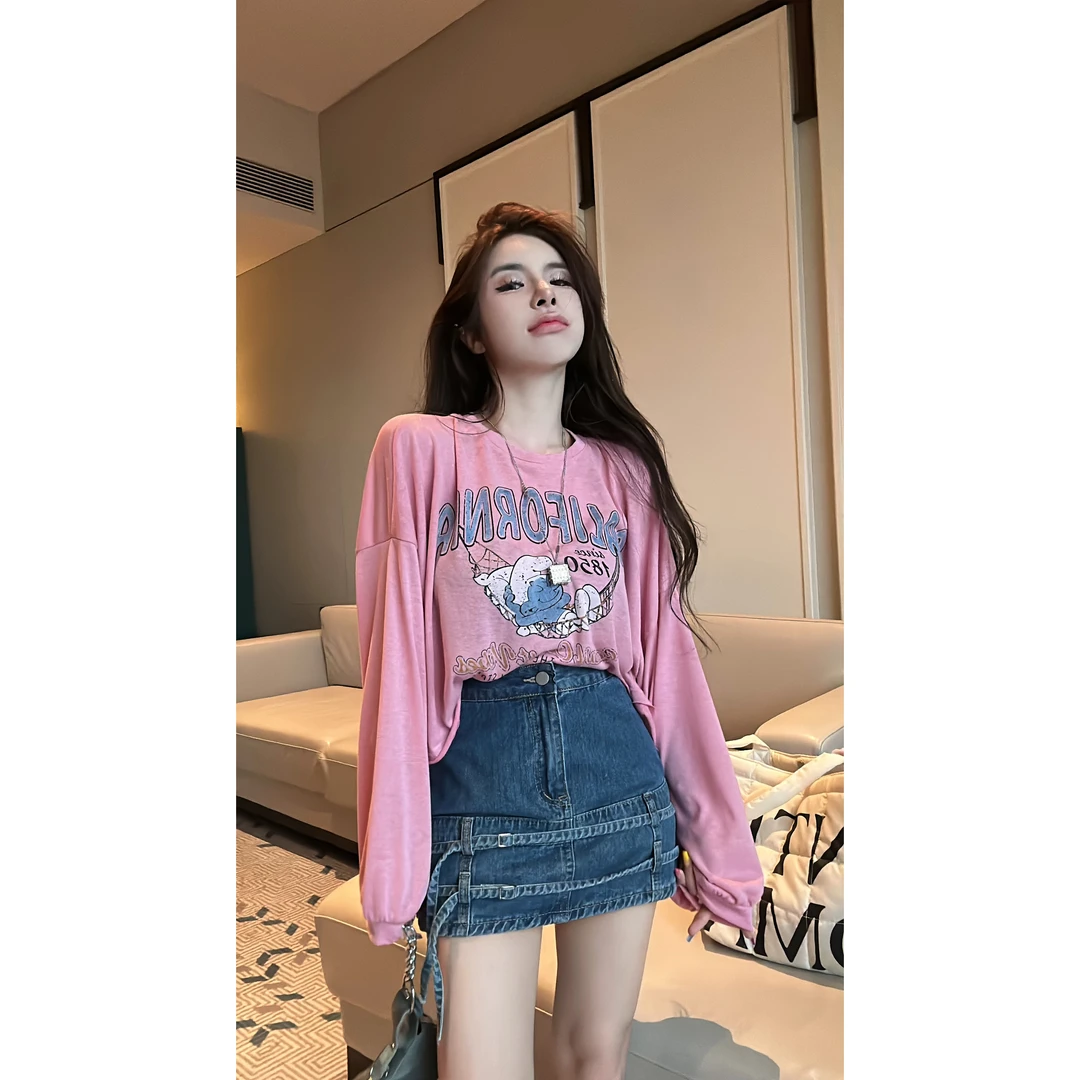 HuiHui【蓝精灵】韩系慵懒风卡通T恤薄款防晒衫上衣面料很透气（A213