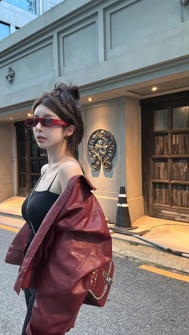 HuiHui【秀场主推】短款pu皮夹克外套女秋宽松复古机车皮衣（A497）