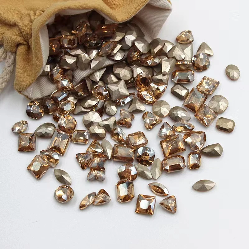 【香槟色】尖底钻美甲饰品金底爆款异形指甲钻超闪亮水滴透明钻