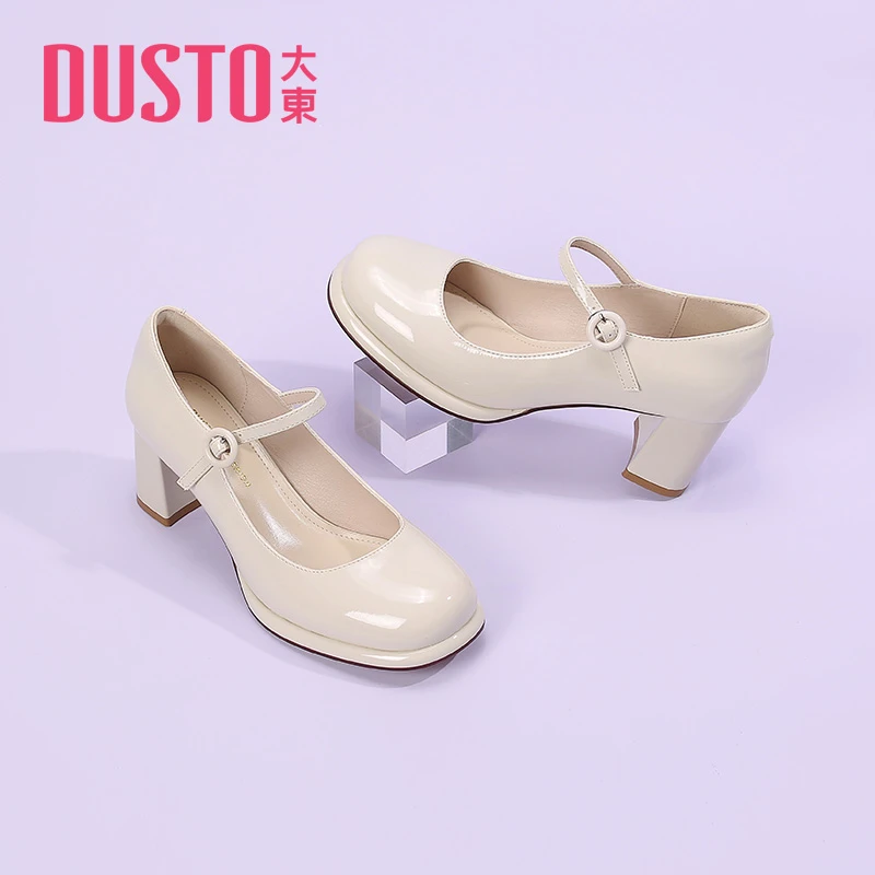 DUSTO/大东高跟鞋女2024新款气质粗跟一字扣玛丽珍浅口单鞋0101