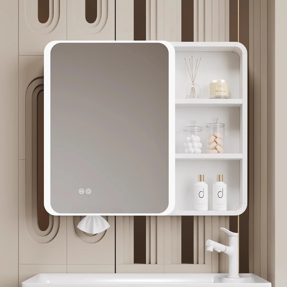 小户型太空铝圆弧浴室镜柜智能除雾卫生间挂墙式带美妆收纳储物柜