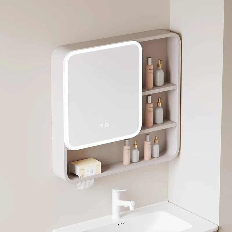 智能太空铝圆弧浴室镜柜卫生间挂墙式收纳置物储物柜带灯除雾镜子