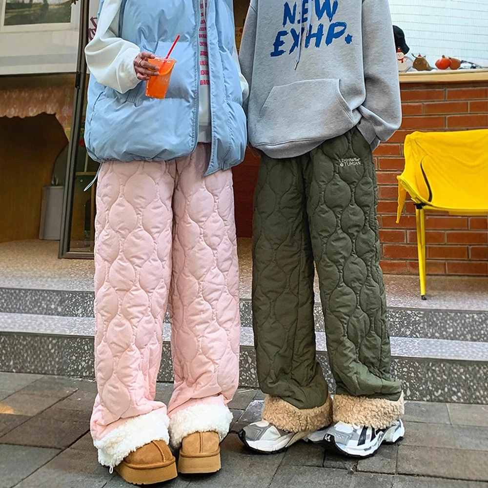 东北哈尔滨羊羔绒防寒棉裤男女雪地夹棉加绒漠河滑雪外穿eaho裤子