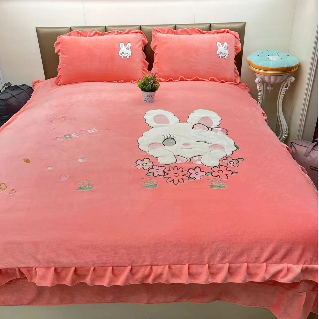 2024新款小兔冬季加厚柔软双面珊瑚绒韩版公主四件套床品
