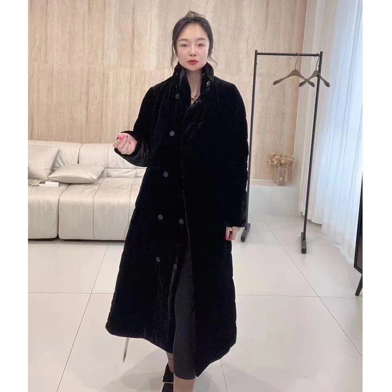 设计师品牌口碑好货真丝丝绒 坑条大外套棉衣 中式复古长棉服