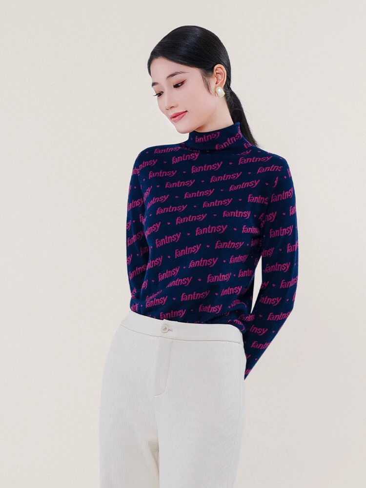 K&CH纤牌女装 毛衣显瘦内搭高领设计感小众字母针织衫外穿上衣女