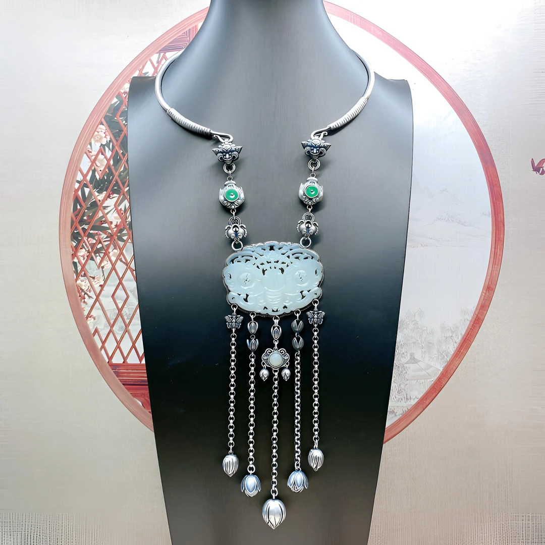 链子足银 时尚古风复古纯手工国风纯银项链吊坠