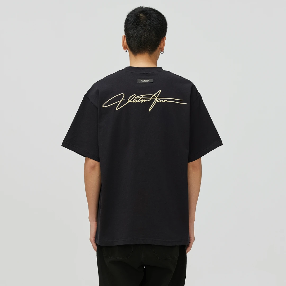 Endweep国潮美式连体字刺绣短袖男女夏季宽松嘻哈百搭t恤情侣上衣