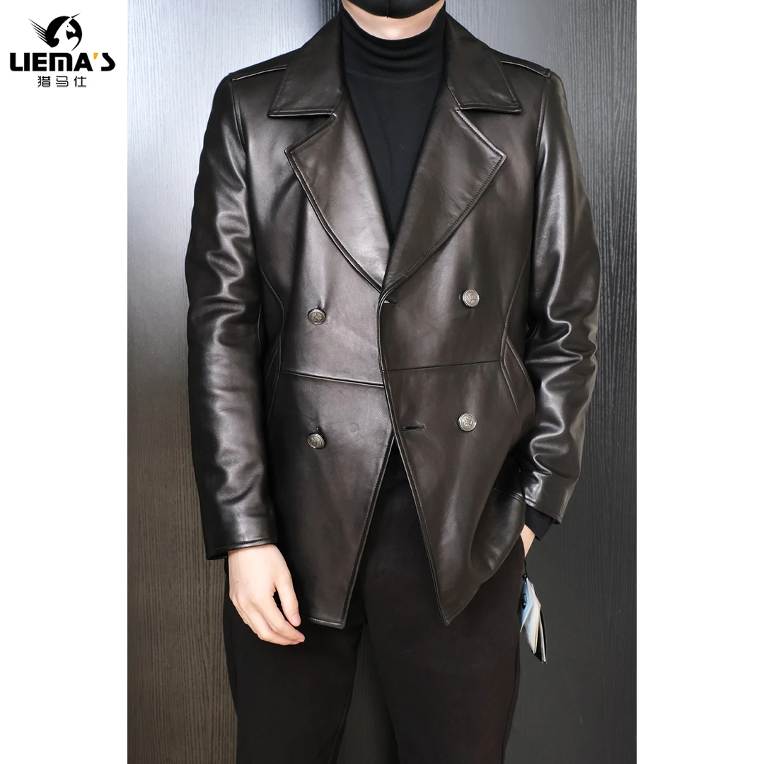 【特价】LM579春秋季男士商务黑色绵羊皮西装款皮衣夹克外套翻领