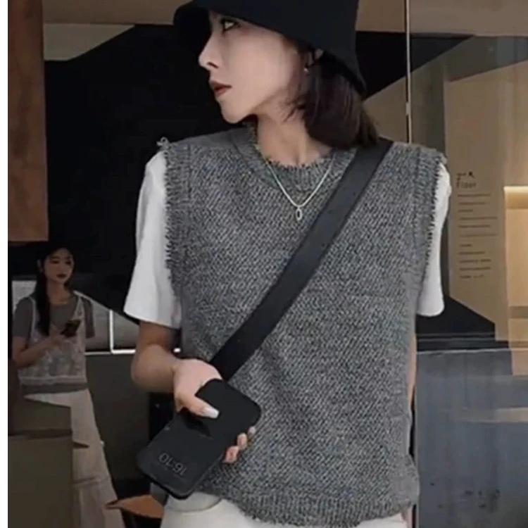 小众设计马甲纯色毛衣针织灰色慵懒春秋牛仔马甲宽松夏季时尚时髦