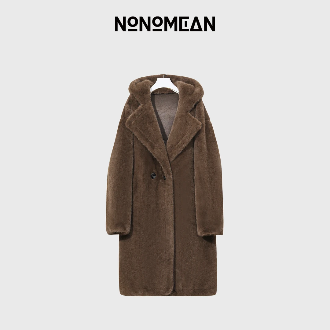 NONOMEAN冬日奶霜.连帽袍款毛毛外套