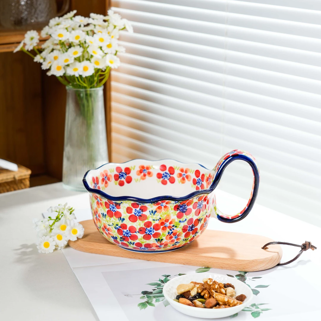 【SILESIA/出口原单】手绘碧丝粉黛-9英寸花边曲把碗