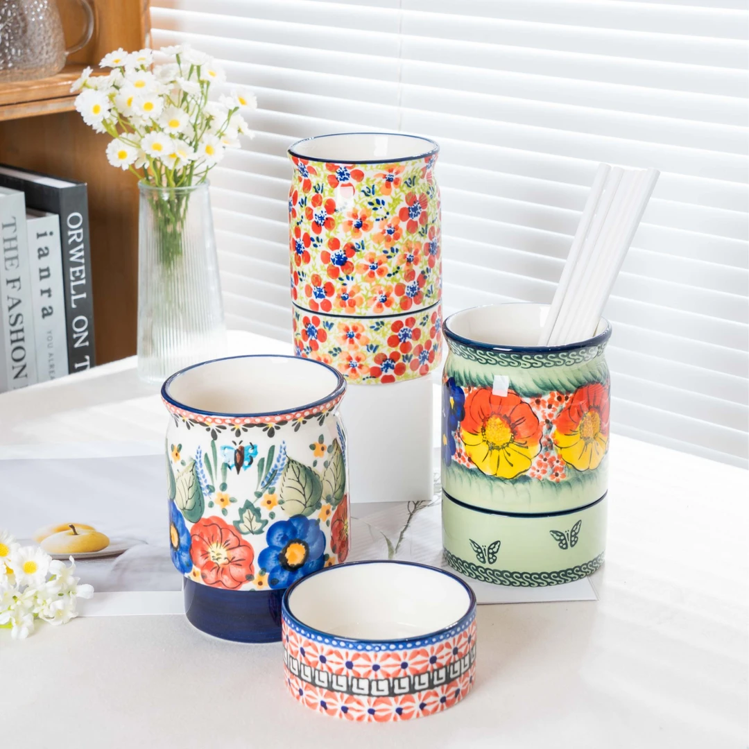 【SILESIA/出口原单】手绘花彩-分层筷子筒