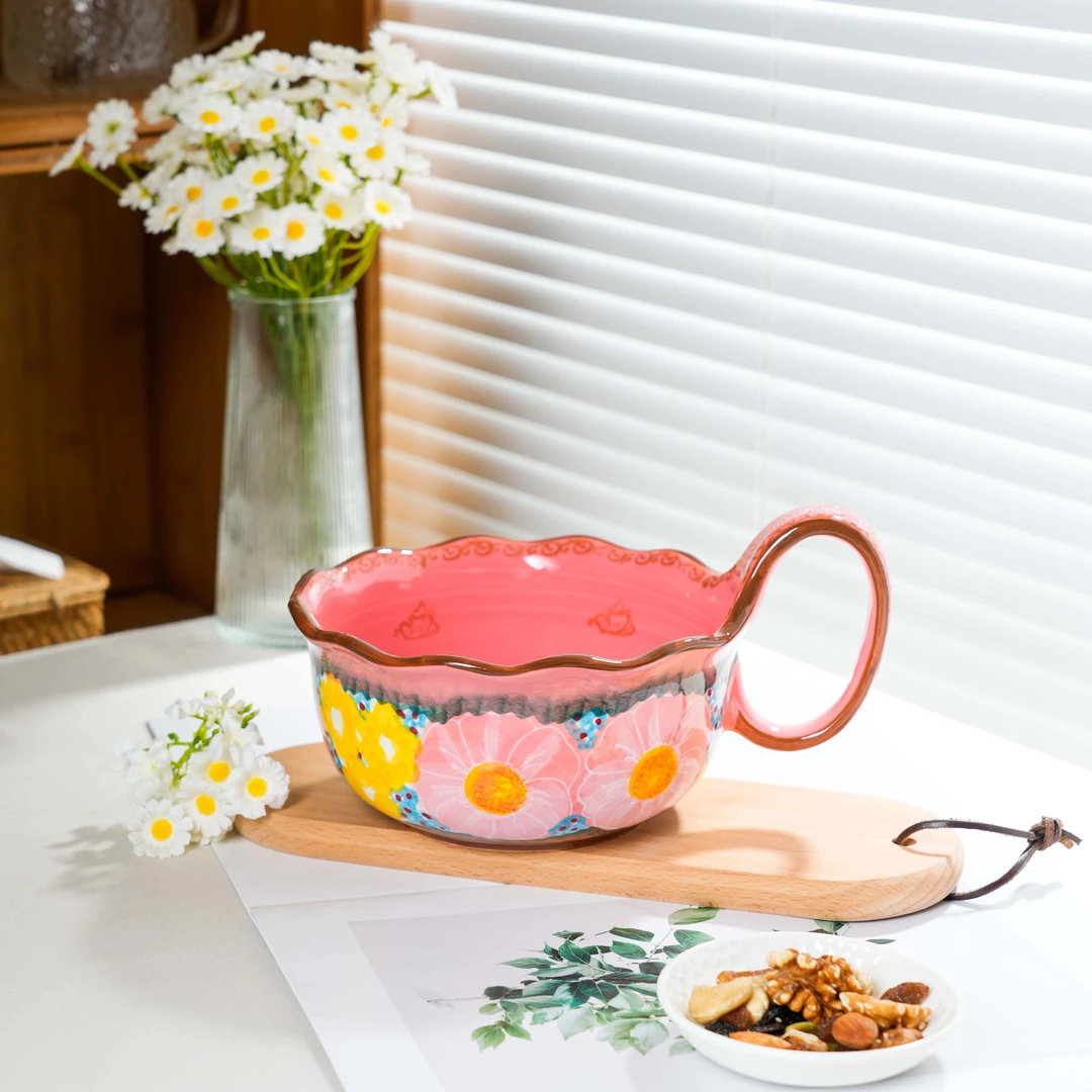 【SILESIA/出口原单】手绘樱花雪月-9英寸花边曲把碗