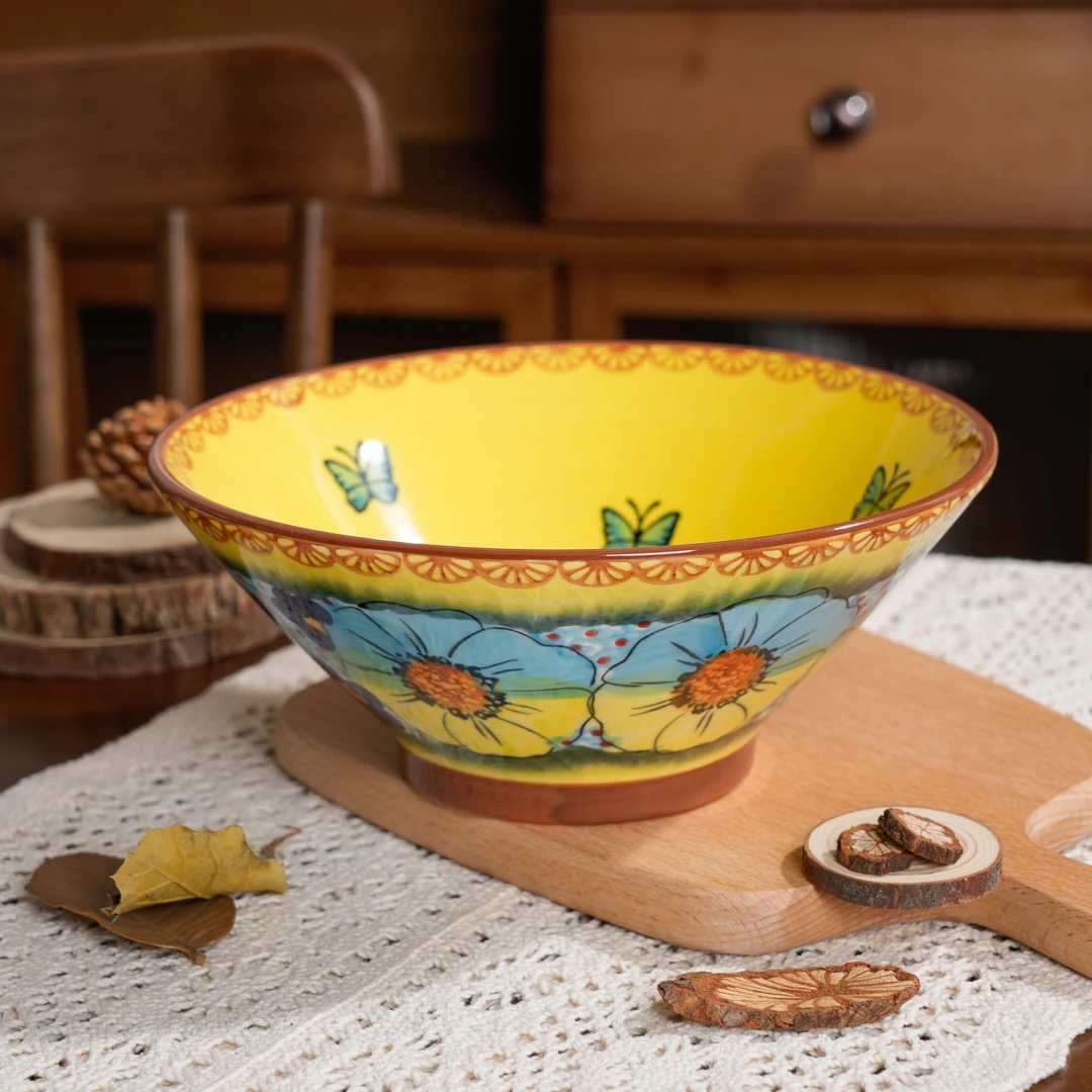 【SILESIA/出口原单】手绘琉璃黄-8英寸大斗笠碗+中号勺
