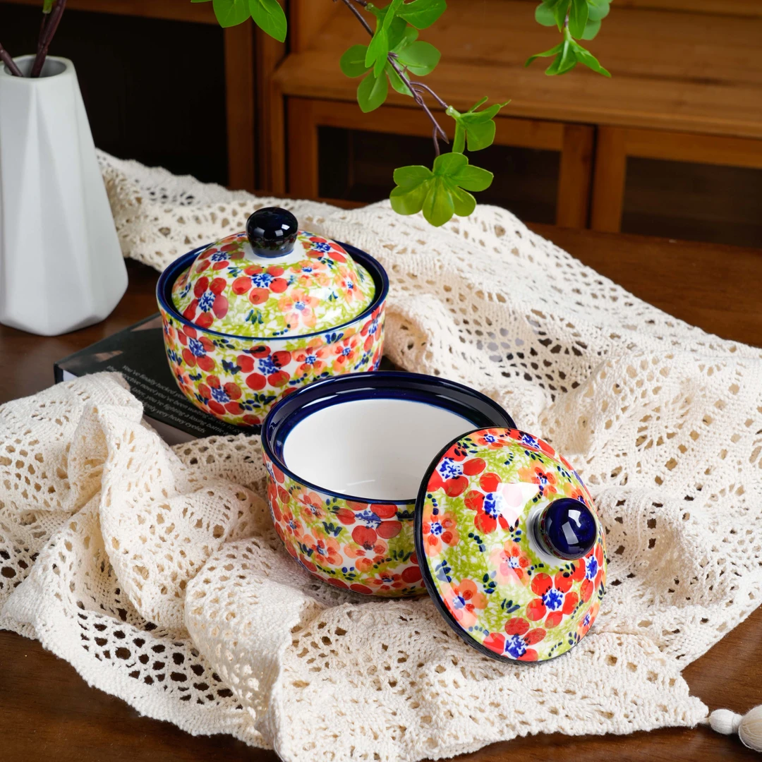 【西里西亚】手绘碧丝粉黛-4.5英寸带盖炖盅两个装