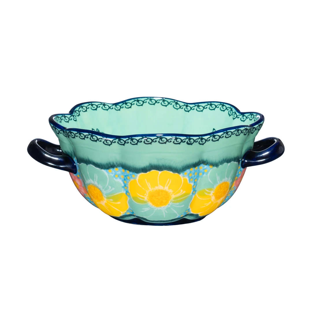 【SILESIA/出口原单】手绘碧海苍田-10.5英寸双耳汤碗